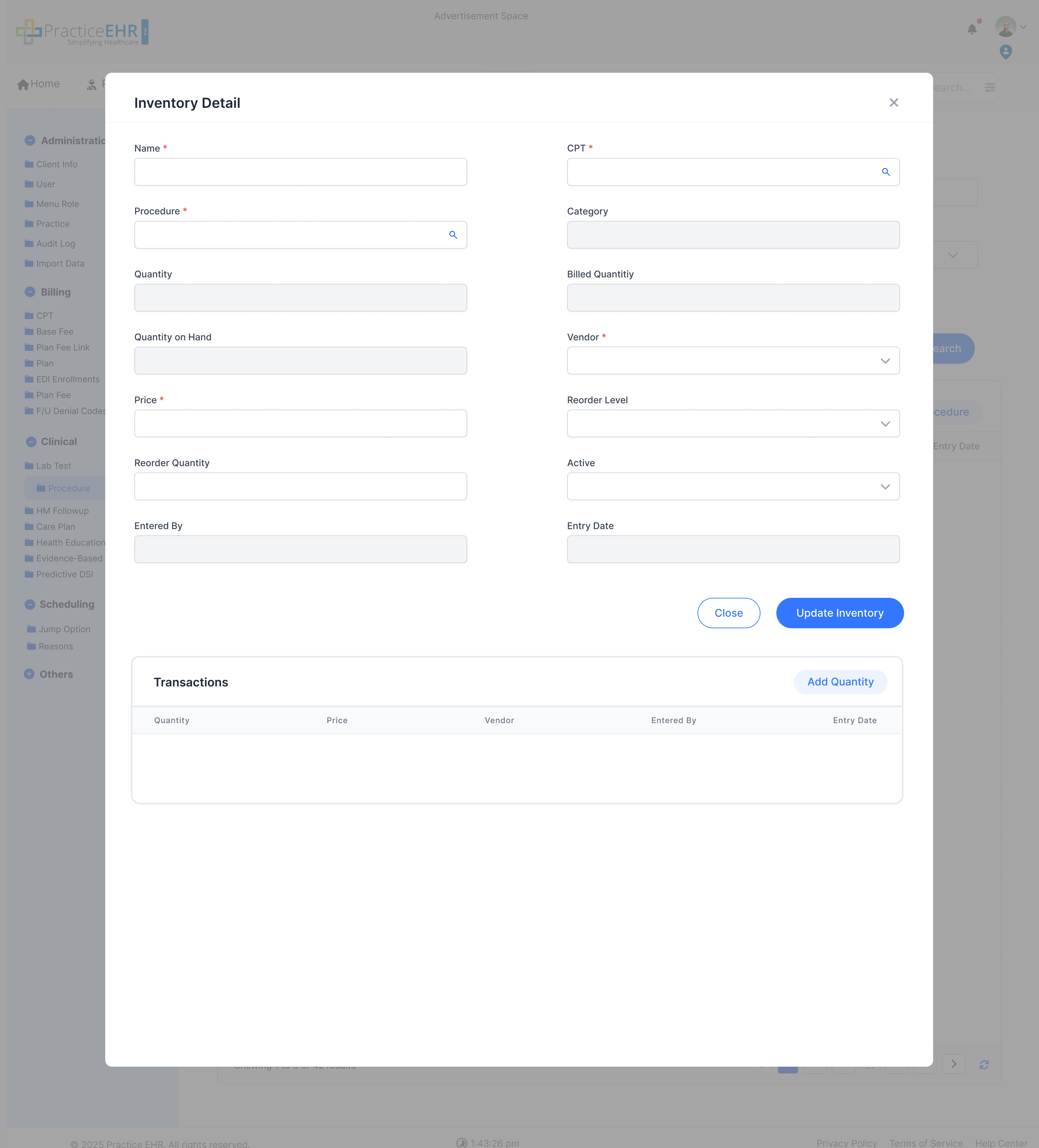 Inventory details screen